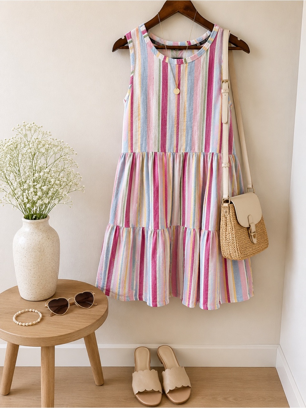 GAP Sleeveless Tiered Stripe Dress | Pockets | Soft Modal Blend|Large
